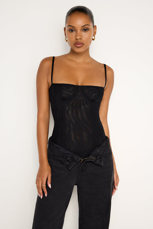 MESH BUSTIER BODYSUIT | BLACK001