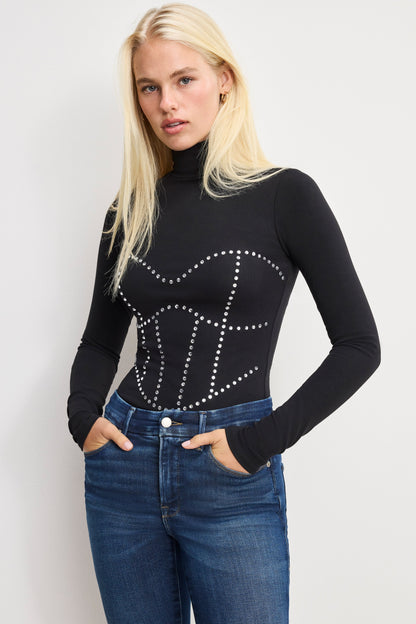 DOLLY CRYSTAL CORSET BODYSUIT | BLACK001