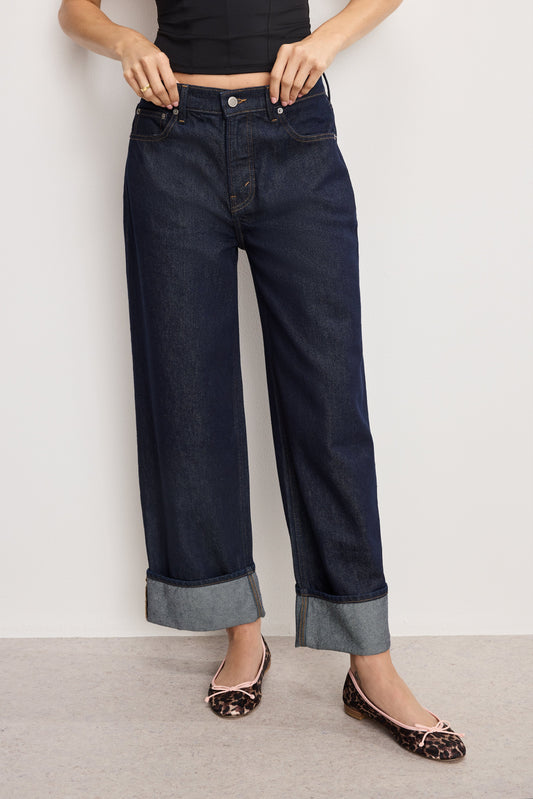 GOOD LOW RISE BAGGY CUFFED JEANS | INDIGO1006
