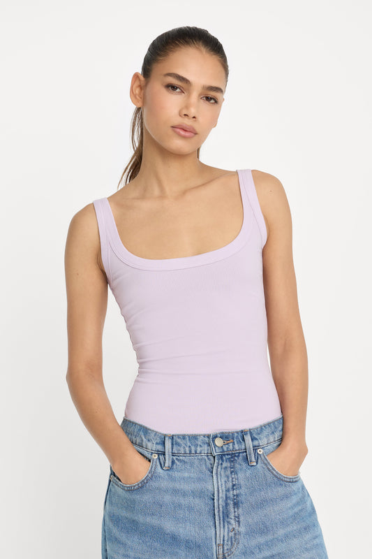 MODAL RIB TANK BODYSUIT | LIGHT LILAC