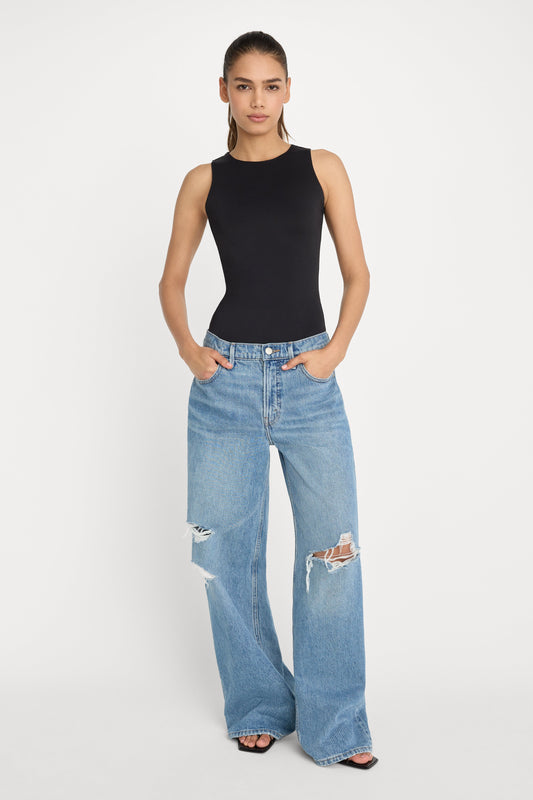 SCULPTING HIGH NECK  SCOOP BODYSUIT | BLACK001