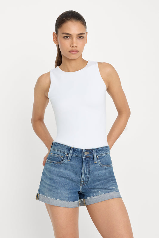 SCULPTING HIGH NECK  SCOOP BODYSUIT | WHITE001