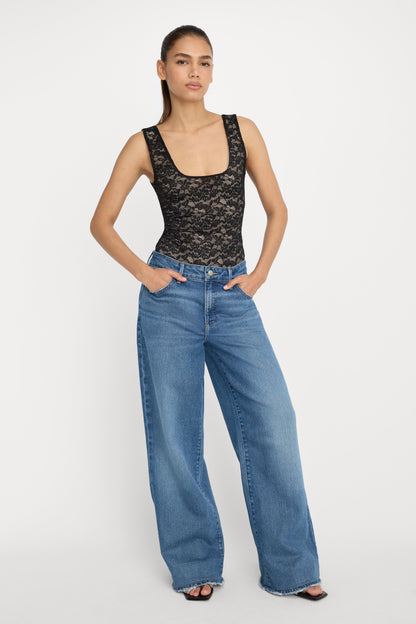 STRETCH LACE SCOOP TANK BODYSUIT | BLACK001