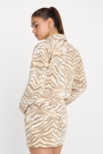 ESSENTIAL CROP DENIM JACKET | BROWN TIGER