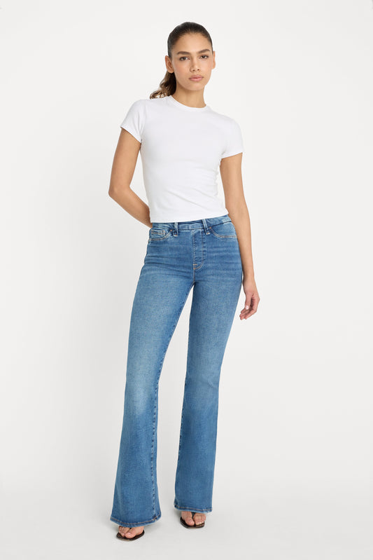 POWER STRETCH PULL-ON FLARE JEANS | INDIGO490