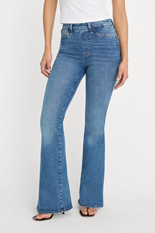 POWER STRETCH PULL-ON FLARE JEANS | INDIGO490