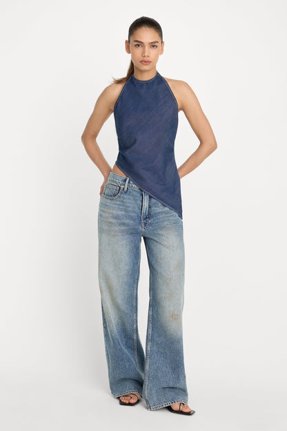 ASYMMETRIC HEM HALTER TOP | INDIGO1187