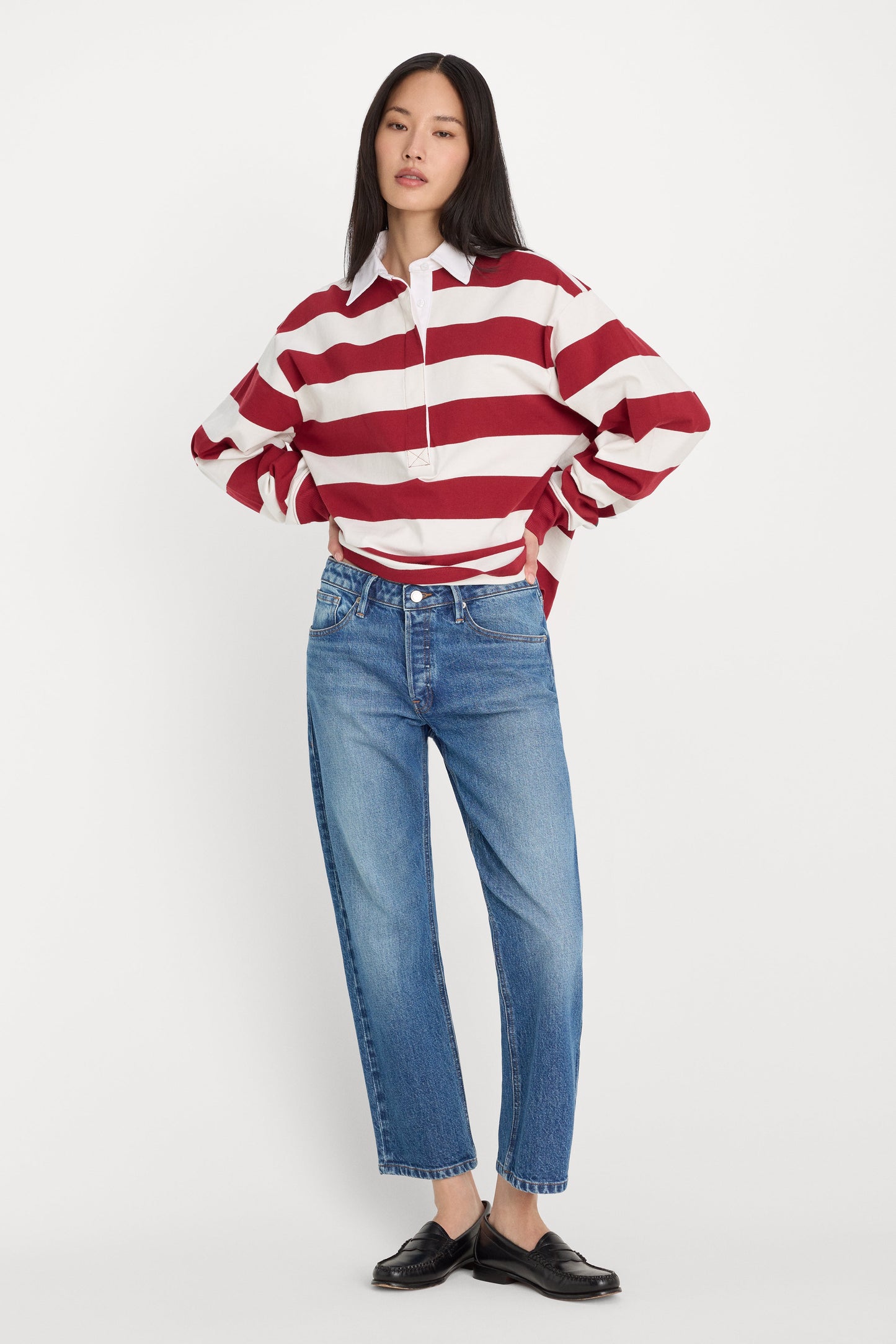 OVERSIZED RUGBY TEE | MERLOT AND CHALK RUGBY STRIPE