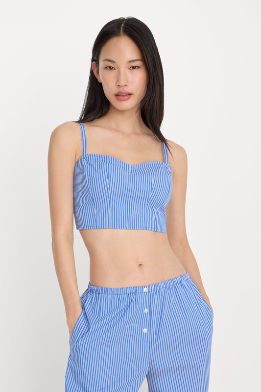 POPLIN BUSTIER CAMI TOP | BLUE &amp; WHITE STRIPE