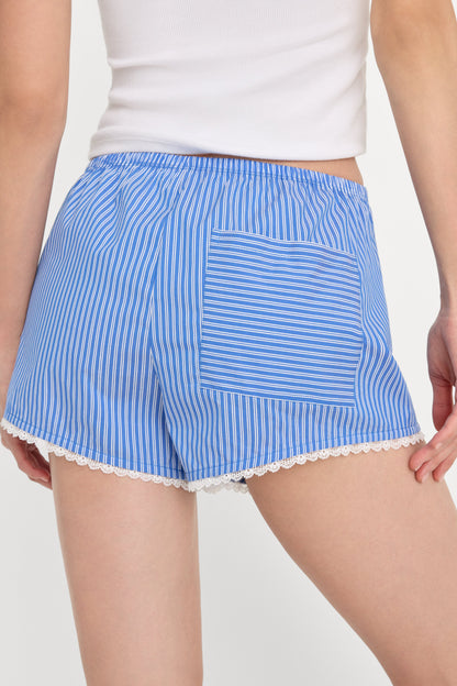 POPLIN PULL ON BOXER SHORTS | BLUE & WHITE STRIPE