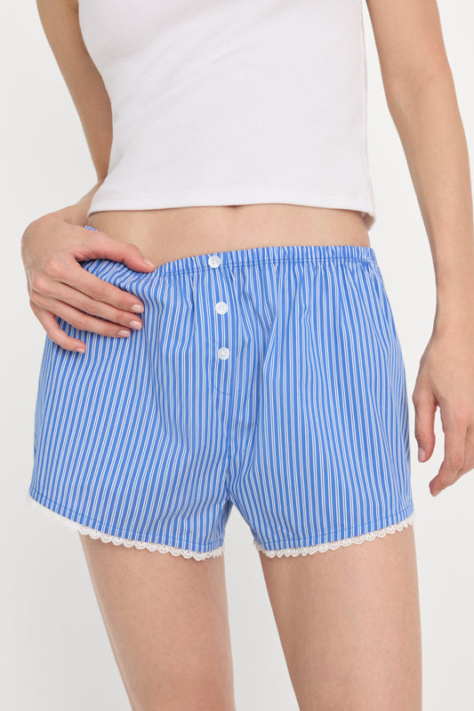 POPLIN PULL ON BOXER SHORTS | BLUE & WHITE STRIPE