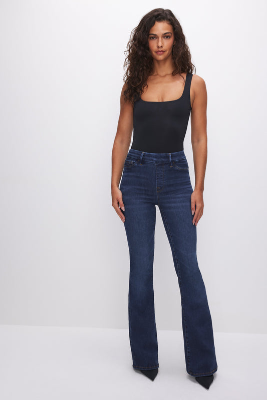 POWER STRETCH PULL-ON FLARE JEANS | INDIGO491