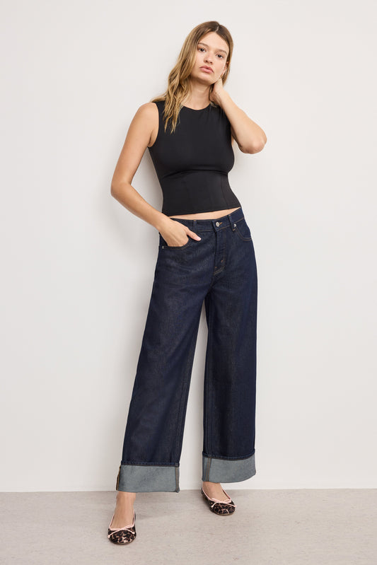 GOOD LOW RISE BAGGY CUFFED JEANS | INDIGO1006